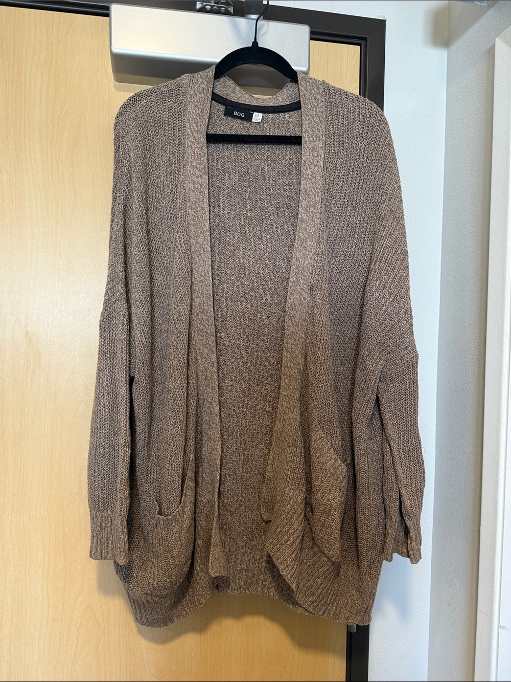 BDG Brown Open-Front Knit Cardigan with Front Pockets